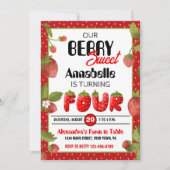 Strawberry Vierte Geburtstagsparty Einladung (Vorderseite)