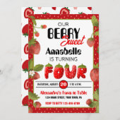 Strawberry Vierte Geburtstagsparty Einladung (Vorne/Hinten)
