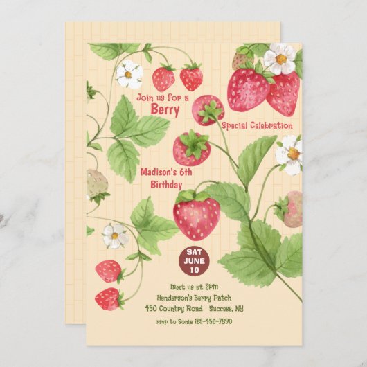 Strawberry Vine Berry Picking Party Einladung (Vorne/Hinten)