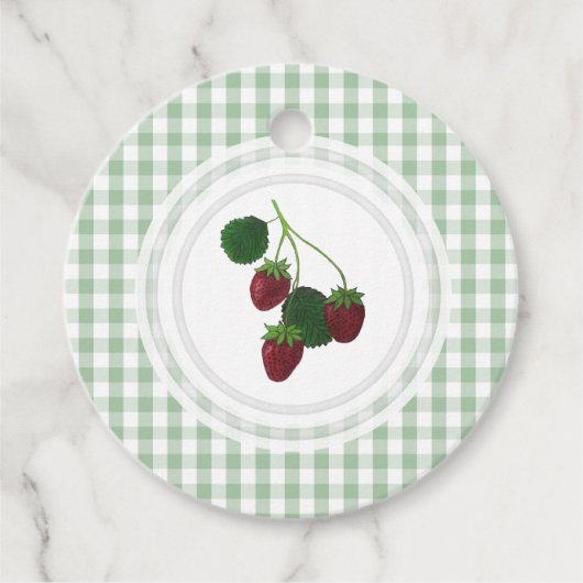 Strawberry Vine Gingham Personalisiert Gefälligkei Geschenkanhänger (Vorderseite)