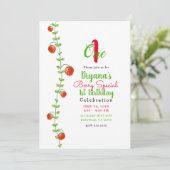 Strawberry Vine Red Berries 1 1. Geburtstag Einladung (Stehend Vorderseite)