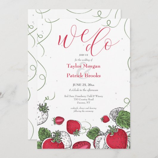 Strawberry Vine Wedding Einladung (Vorne/Hinten)