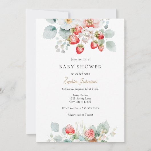 Strawberry Vines Berry Sweet Baby Dusche Einladung (Vorderseite)