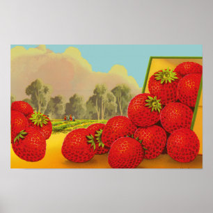 Strawberry Vintage Label Kunstprint Poster