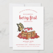 Strawberry Waffles Brunch | Berry First Birthday Einladung (Vorderseite)