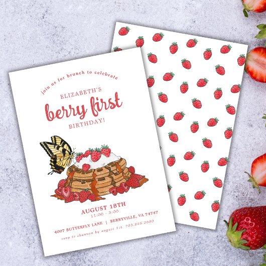 Strawberry Waffles Brunch | Berry First Birthday Einladung