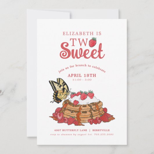 Strawberry Waffles Butterfly | Zwei süße Geburtsta Einladung (Vorderseite)
