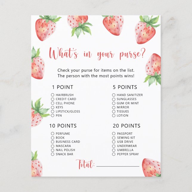 Strawberry - Was steckt in Ihrem Baby-Duschspiel? (Vorderseite)