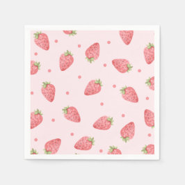 Strawberry Watercolor Birthday Party Pink Berry Serviette