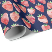 Strawberry Watercolor Navy Blue Geschenkpapier (Rolleneckpunkt)