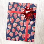 Strawberry Watercolor Navy Blue Geschenkpapier