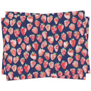 Strawberry Watercolor Navy Blue Seidenpapier