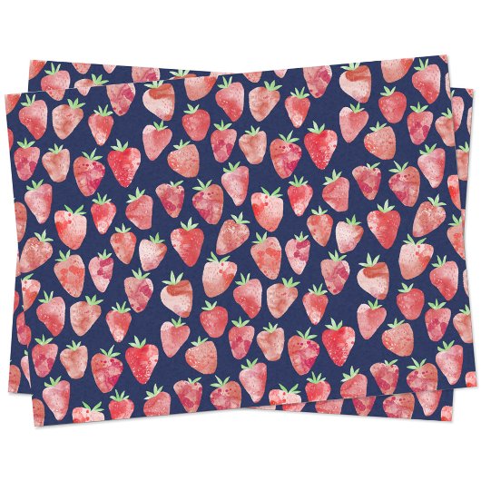 Strawberry Watercolor Navy Blue Seidenpapier