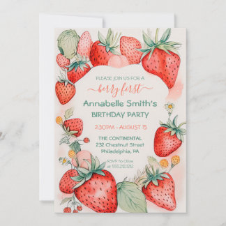 Strawberry Watercolor Niedlich Berry Erster Geburt Einladung