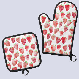 Strawberry Watercolor Ofenhandschuh & Topflappen-Set
