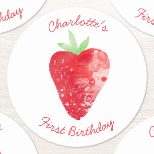 Strawberry Watercolor Personalisiert erster Geburt Runder Aufkleber