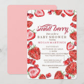 Strawberry Watercolor Script Girl Baby Dusche Einladung (Vorne/Hinten)