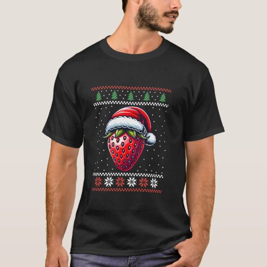 Strawberry Weihnachtsmannmütze Ugly Christmas Weih T-Shirt (Vorderseite)