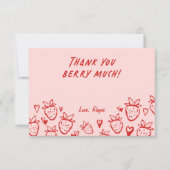 Strawberry Whimsical Coquette Bow Girls Geburtstag Dankeskarte (Vorderseite)