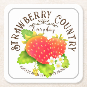 Strawberry White Rechteckiger Pappuntersetzer
