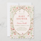 Strawberry Wildflower Lace Frame Baby Shower Einladung (Vorderseite)