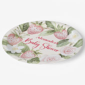 Strawberry Woodland Baby Shower Pappteller (Schrägansicht)