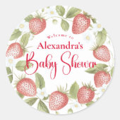Strawberry Woodland Baby Shower Runder Aufkleber (Vorderseite)