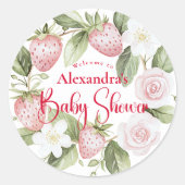 Strawberry Woodland Baby Shower Runder Aufkleber (Vorderseite)