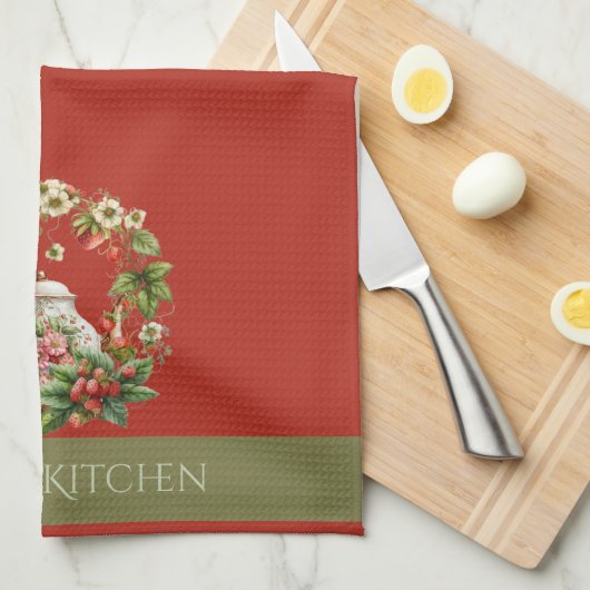 Strawberry Wreath and Tea Pot Mama Kitchen Geschirrtuch (Viertel Falte)