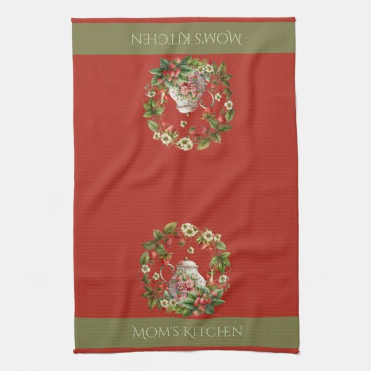 Strawberry Wreath and Tea Pot Mama Kitchen Geschirrtuch (Vertikal)