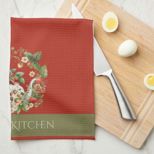 Strawberry Wreath and Tea Pot Mama Kitchen Geschirrtuch (Viertel Falte)