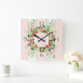 Strawberry Wreath Streifenwall-Uhr Quadratische Wanduhr (Zuhause)