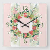 Strawberry Wreath Streifenwall-Uhr Quadratische Wanduhr (Vorderseite)