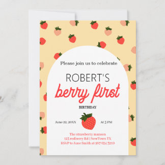 Strawberry zum ersten Geburtstag Einladung