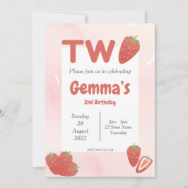 Strawberry Zwei Geburtstag Einladung