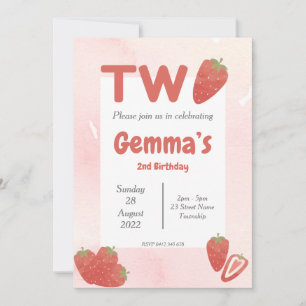 Strawberry Zwei Geburtstag Einladung