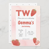 Strawberry Zwei Geburtstag Einladung (Vorne/Hinten)
