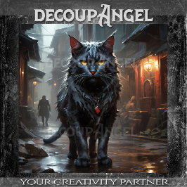 Stray Black Cat, Master of the Streets - Decoupage Seidenpapier