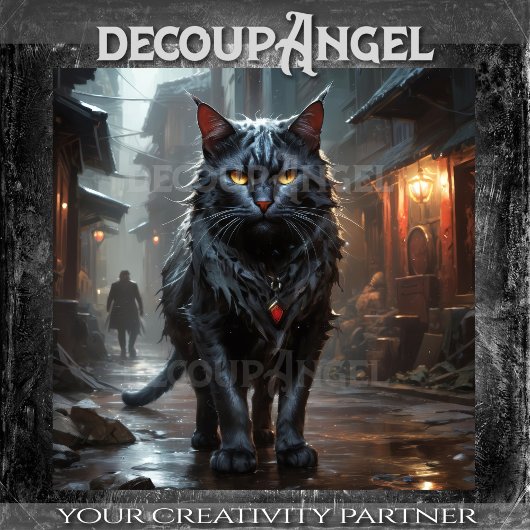 Stray Black Cat, Master of the Streets - Decoupage Seidenpapier