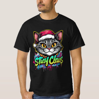 Stray Claus – Graffiti Christmas Cat Design T-Shirt