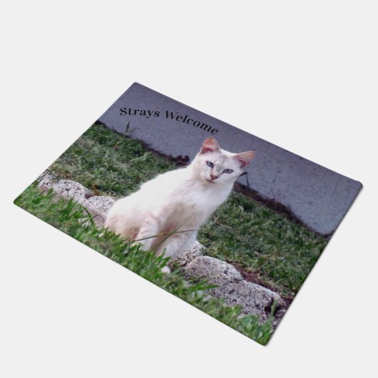 Strays Welcome - Siamese Stray Cat Doormat Fußmatte (Schrägansicht)