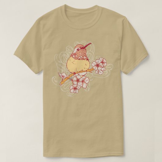 Streak Headed White Eye Bird Japanese Cherry Bloss T-Shirt (Design vorne)