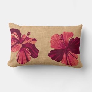 Streaky Hawaiian Hibisken FauxLinen Lumbar Pillows Lendenkissen