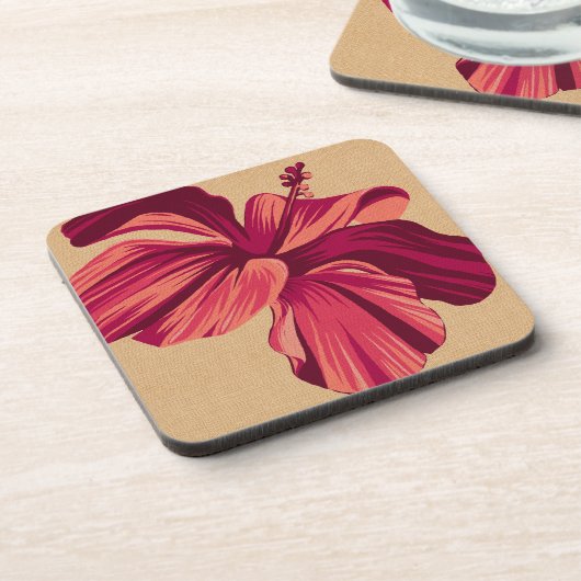 Streaky Hawaiian Hibiskus Imitate Linen Untersetze Getränkeuntersetzer (Linke Seite)