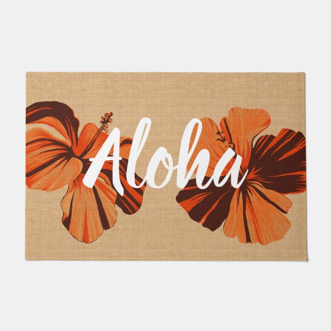 Streaky Hawaiian Hibiskus Orange Aloha Fußmatte (Vorderseite)