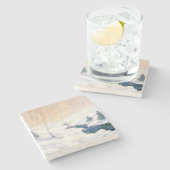 Stream in einer Schneewinterlandschaft (Weihnachts Steinuntersetzer (Seitenansicht)