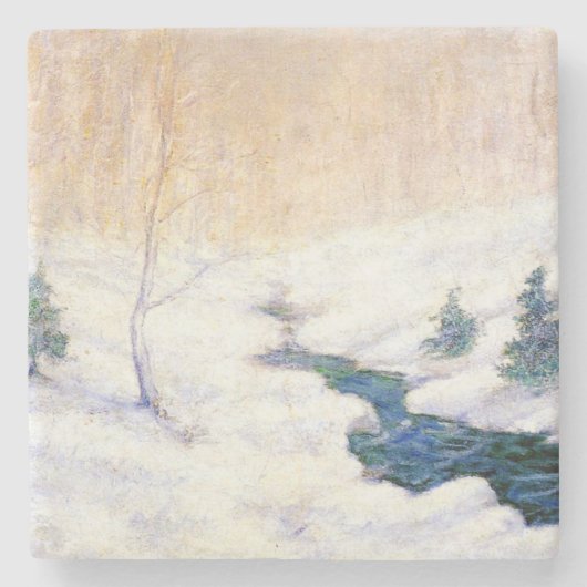 Stream in einer Schneewinterlandschaft (Weihnachts Steinuntersetzer (Vorderseite)