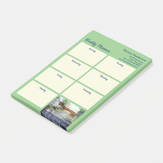 Stream New England Landscape Wasserfarben Malerei Post-it Klebezettel (angewinkelt)