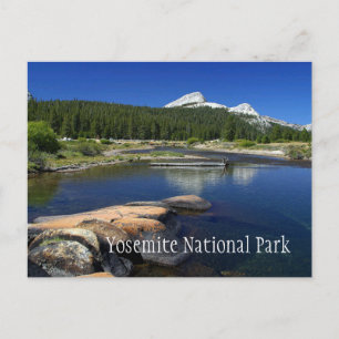 Stream, Pinienbäume, Schneeberge, Yosemte Postkarte