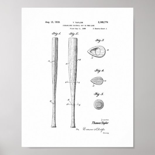 Streamer Baseballschläger oder Ähnliches Patent Poster (Vorne)